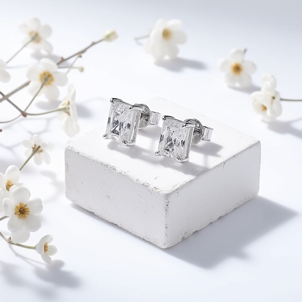 5. Radiant Edge Moissanite Stud Earrings