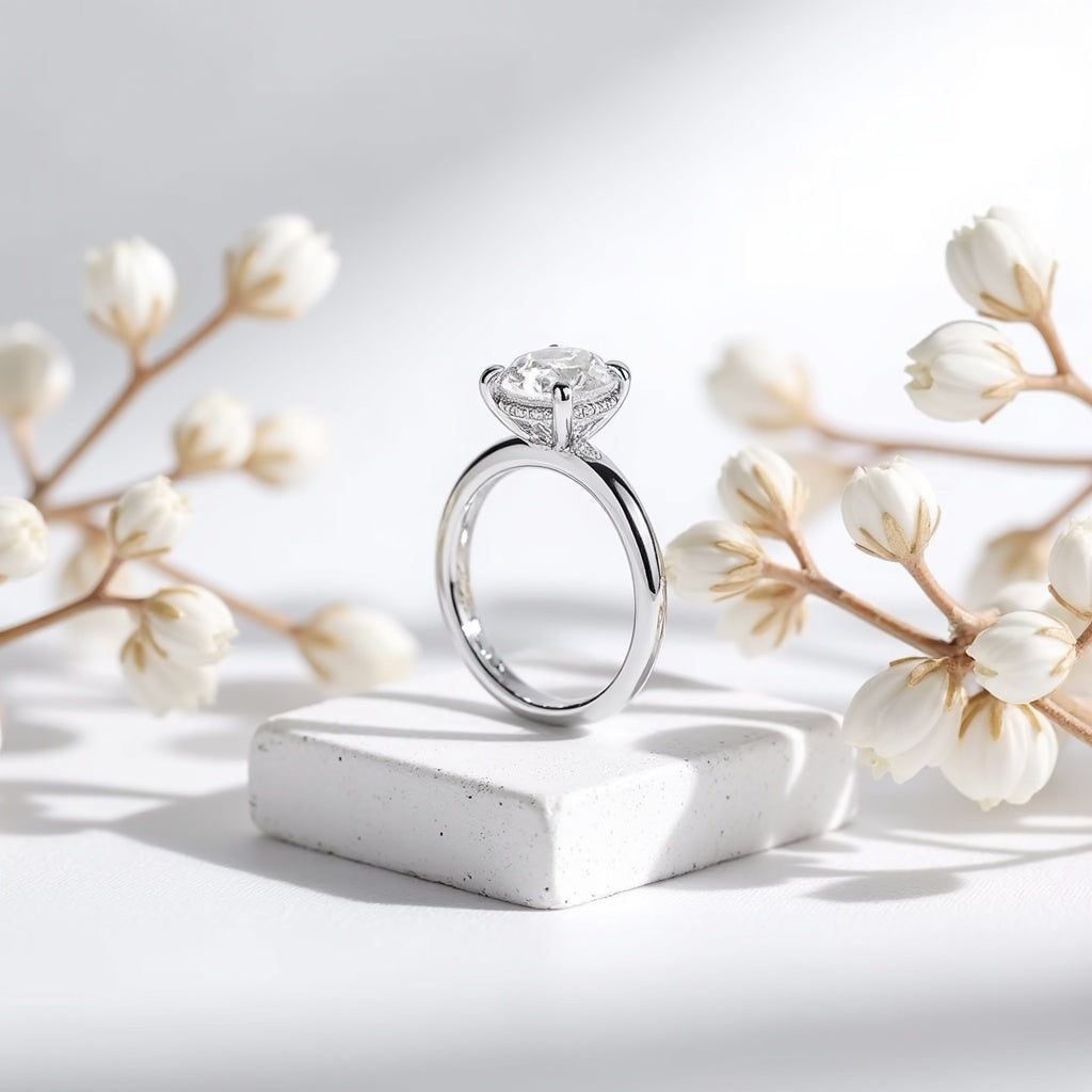 4. Oval Cut Moissanite Ring with hidden halo