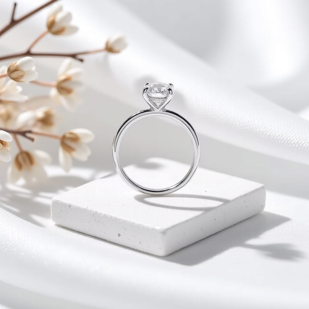 4. Oval Cut Moissanite Ring with hidden halo