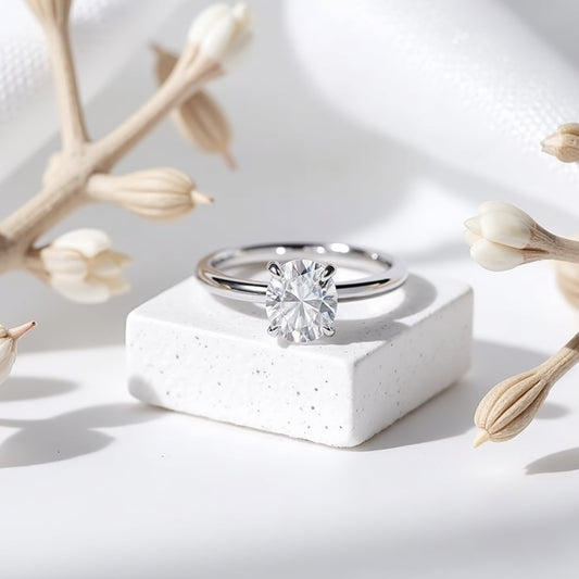 4. Oval Cut Moissanite Ring with hidden halo